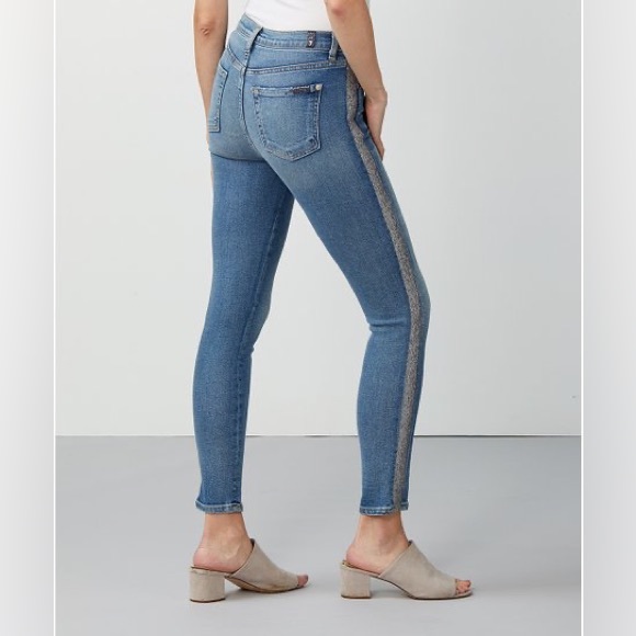 NWT 7 FOR ALL MANKIND B(air) High-waist Ankle Skinny Jeans 27 Glitter - Picture 2 of 13